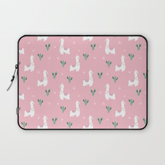 Pink Llama Cactus Pattern Laptop Sleeve