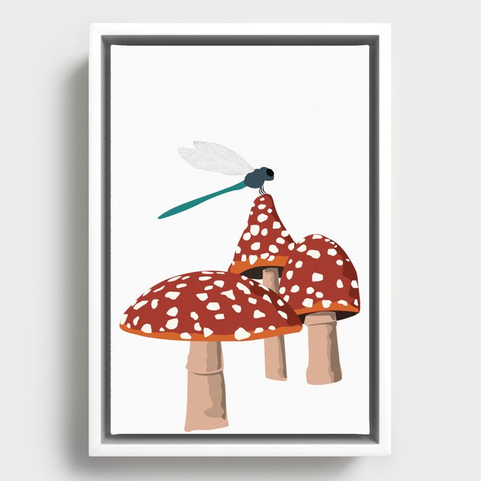 Toadstools and Dragonfly! Framed Canvas