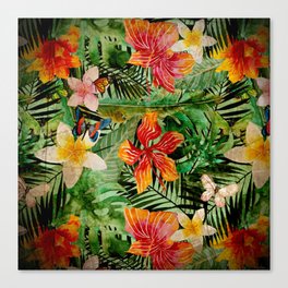Tropical Vintage Exotic Jungle Flower Flowers - Floral watercolor pattern Canvas Print