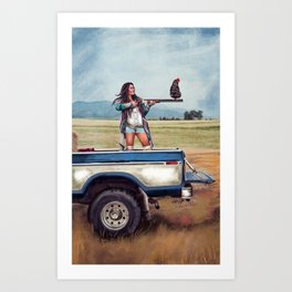 "One Shot" Cool Western Cowgirl & A Chicken Sitting On Her Gun Art Art Print
