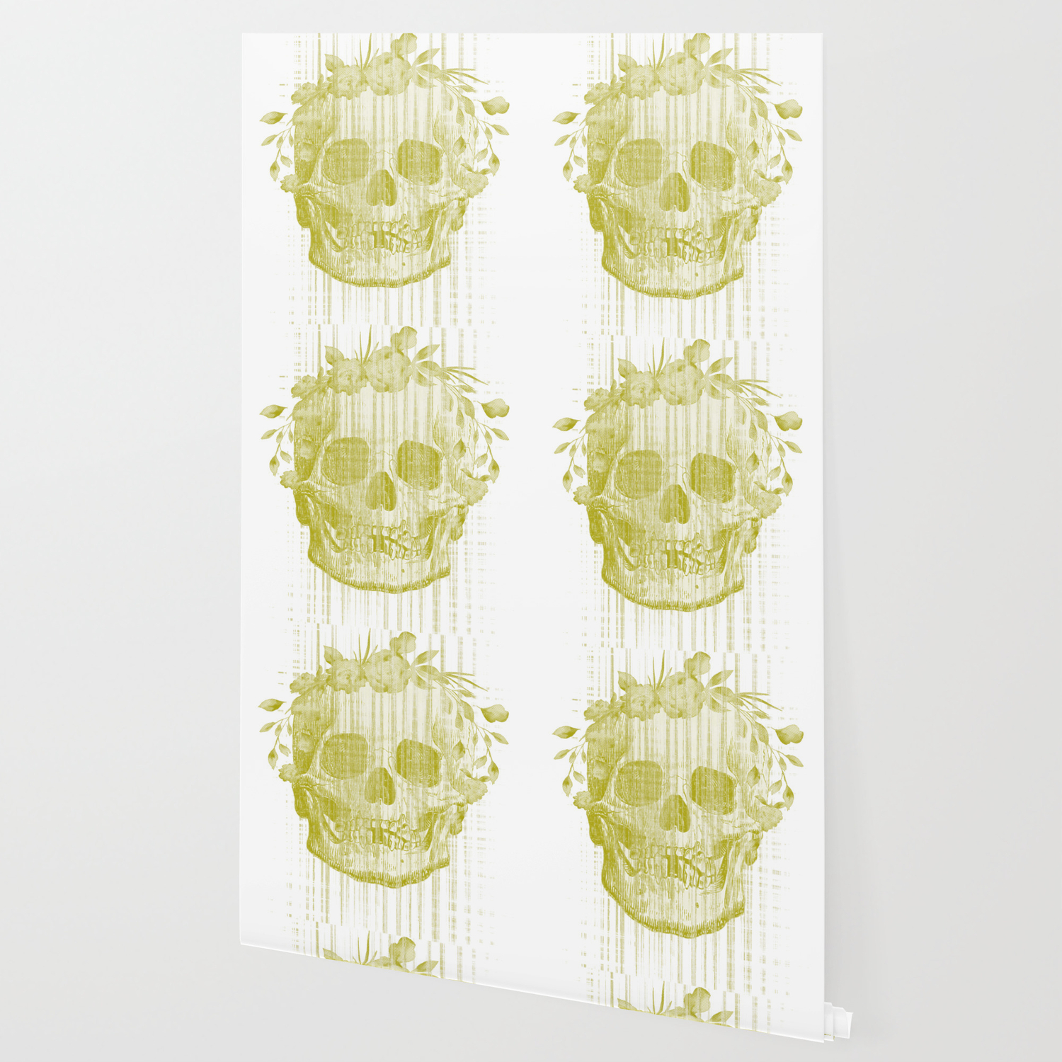Floral Skull Glitch Yellow Wallpaper By Madeinthehighlands Society6