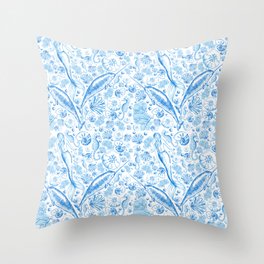Mermaid Toile - Blue Throw Pillow