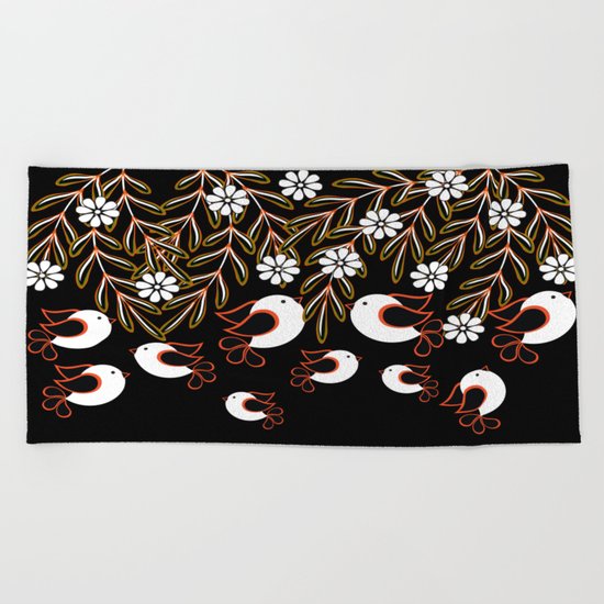 white birds Beach Towel