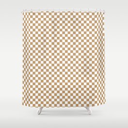 White and Camel Brown Checkerboard Shower Curtain