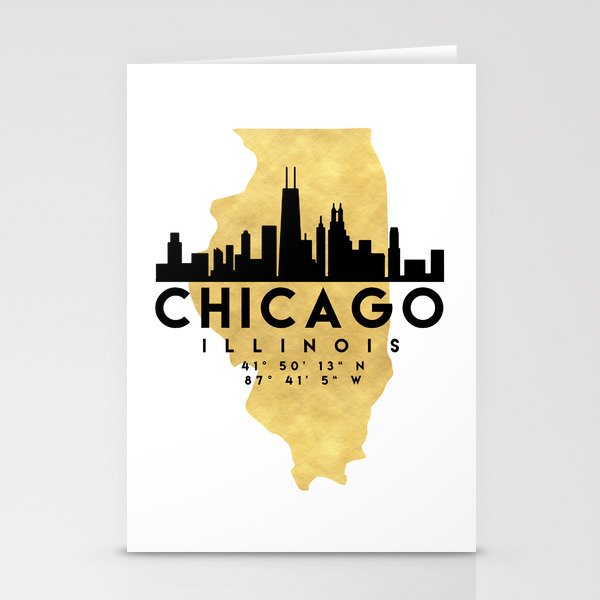 CHICAGO ILLINOIS SILHOUETTE SKYLINE MAP ART Stationery Cards