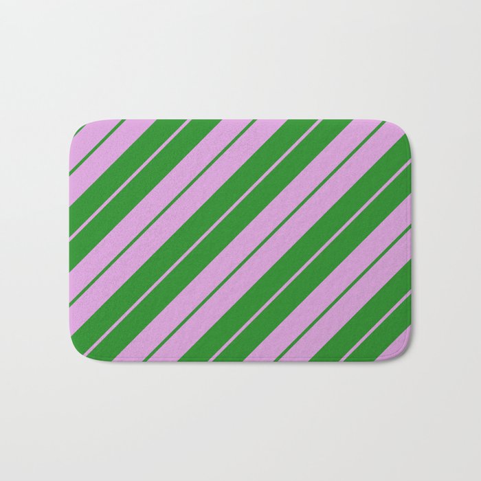 Plum and Forest Green Colored Pattern of Stripes Bath Mat