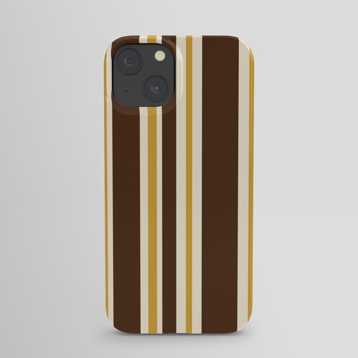 Retro Midcentury 70s Vertical Stripe Pattern Brown and Gold iPhone Case