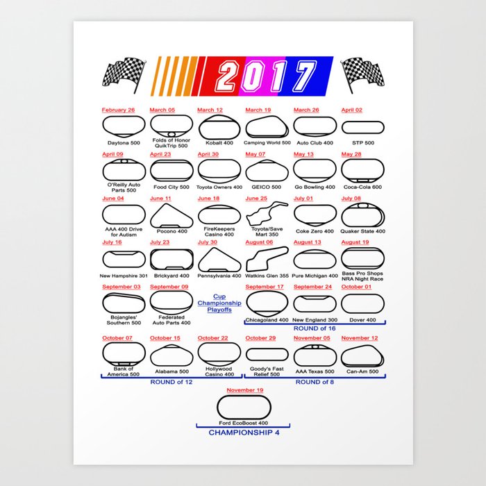 Calendar Nascar Cup Series 2017 Art Print By Ideasfinder Society6