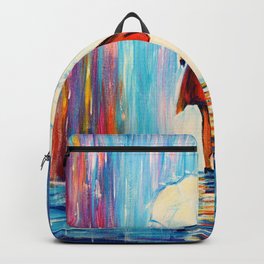 Under The Umbrella Backpack | Painting, Umbrellaart, Acrylic, Colorfulgirlpaintings, Other, Girlwithumbrella, Expressionism, Impressionism, Umbrellapaintings, Woman 