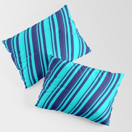 [ Thumbnail: Cyan & Midnight Blue Colored Stripes/Lines Pattern Pillow Sham ]