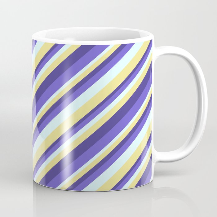 Dark Slate Blue, Slate Blue, Light Cyan, and Tan Colored Striped/Lined Pattern Coffee Mug
