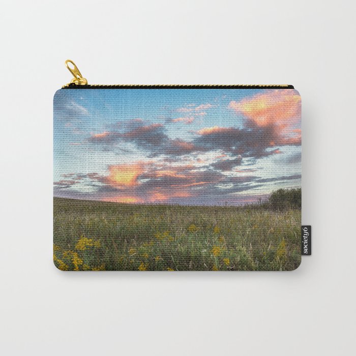 Prairie Fire - Sunlit Clouds Over Tallgrass Prairie on Autumn Day in Oklahoma Carry-All Pouch