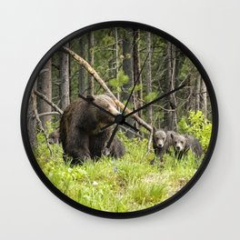 Charting the Course - Grizzly 399 with Her Four Cubs Wall Clock