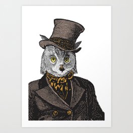 Owl Portrait | 1 of 2 | The Owl and the Pussycat Set | Anthropomorphic Owl | Art Print | Edwardlear, Romantic, Dressedashumans, Graphicdesign, Animal, Victorianliterature, Animalportraits, Vintageanimals, Owl, Literarycharacters 