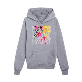 pink, yellow and black flowers Kids Pullover Hoodies