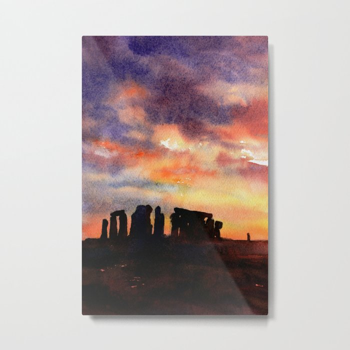 Stonhenge ruins silhouetted at sunset in the English countryside.  Stonehenge ruins artwork United K Metal Print