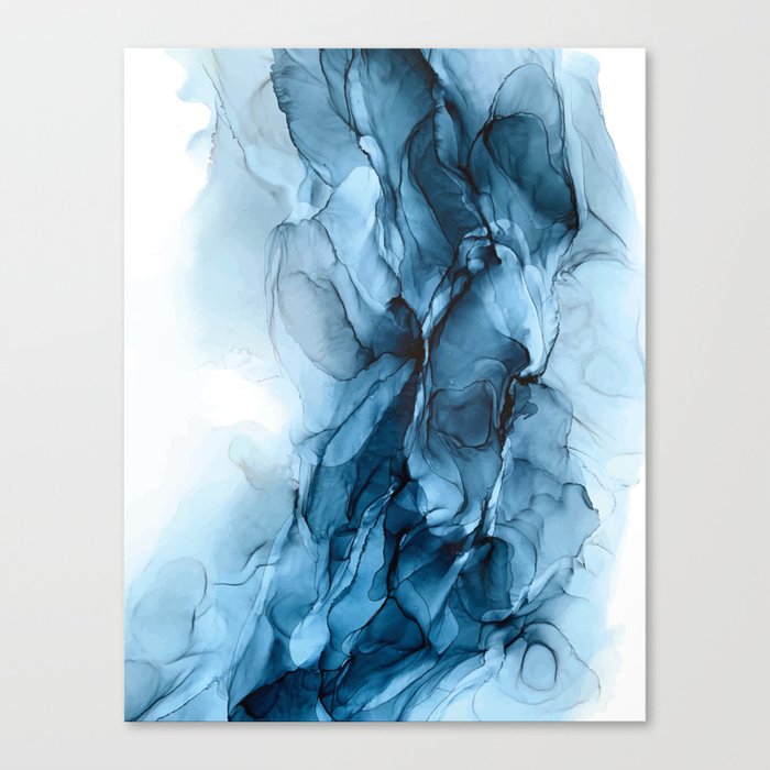 Deep Blue Flowing Water Abstract Painting Canvas Print By