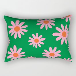 70s Hand Drawn Flower Power DaisiesFlorals in Green, Pink & Orange Rectangular Pillow
