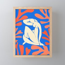 Bathing Nude with Coral and Blue Seagrass Matisse Inspired Abstract Painting Framed Mini Art Print