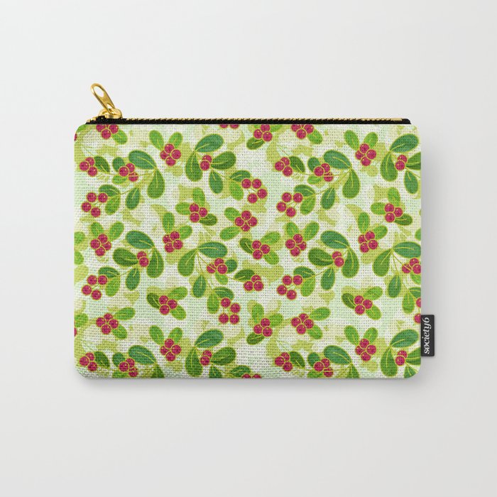 Cranberry Fruit Pattern on Green Carry-All Pouch