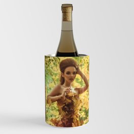 Autumn leaves; female wearing gown dress of leaves magical realism fantasy color portrait photograph / photograph  Wine Chiller