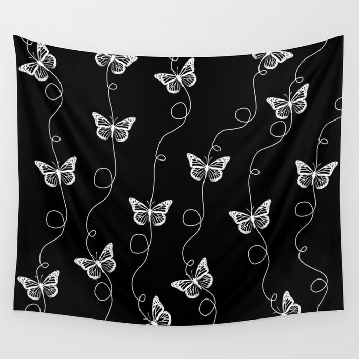 Black and White Butterfly Pattern Wall Tapestry