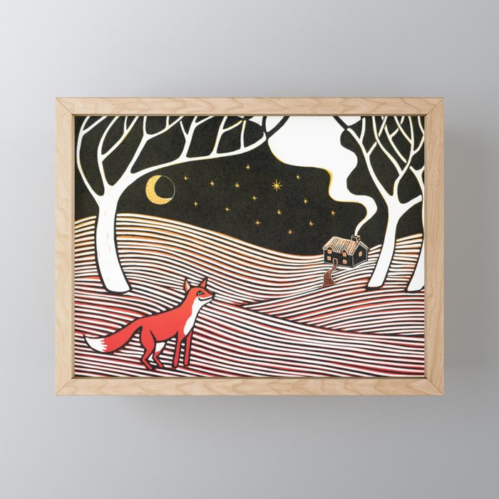 Fox in the night Framed Mini Art Print