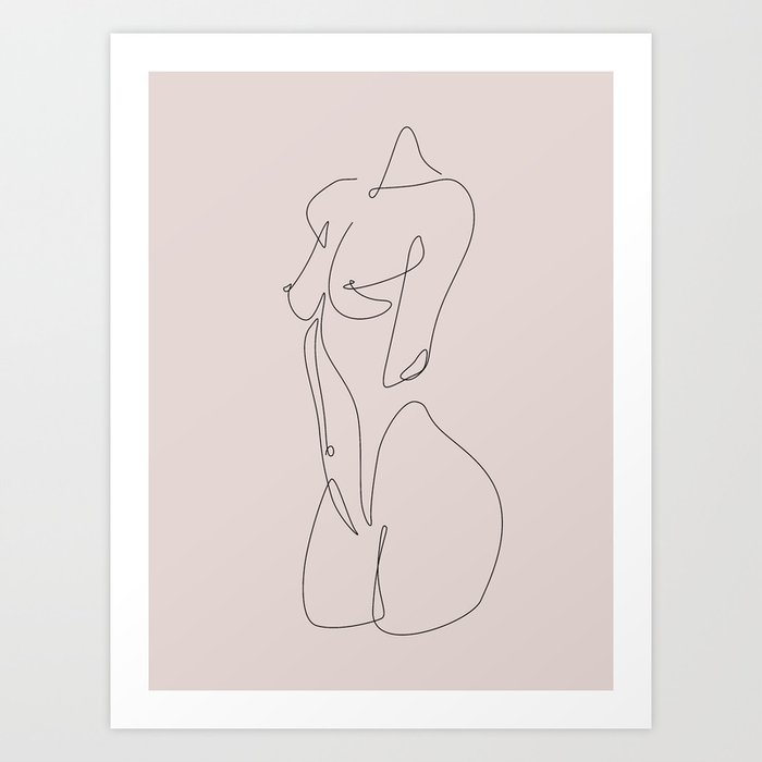 Nips and Hips in blush / Pink female body outline drawing / Explicit Design  Art Print