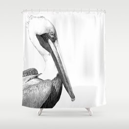 Black and White Pelican Shower Curtain