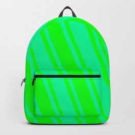 [ Thumbnail: Lime and Green Colored Lined Pattern Backpack ]