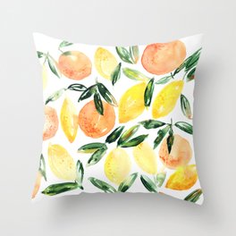 Sicilian orchard: lemons and oranges in watercolor, summer citrus Throw Pillow