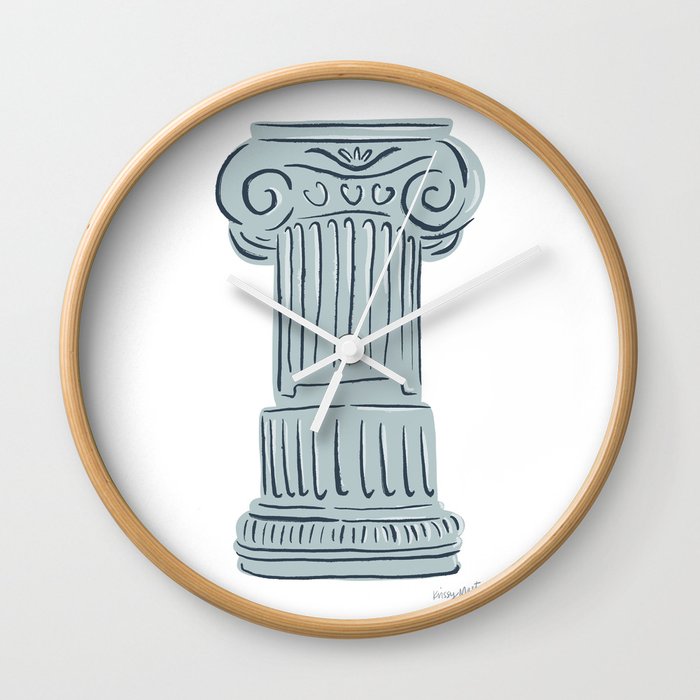 Ancient Greek Column in Blue Wall Clock