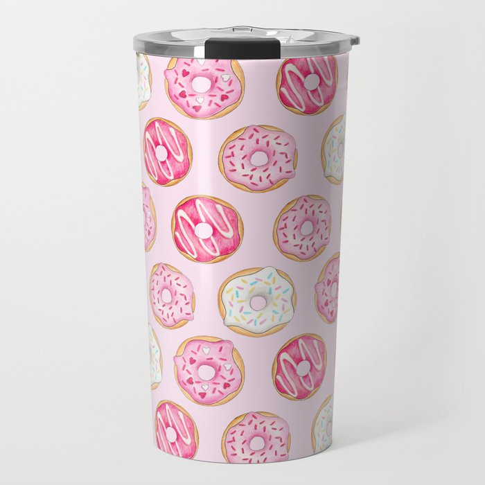 Pink Donuts Pattern on a pink background Travel Mug