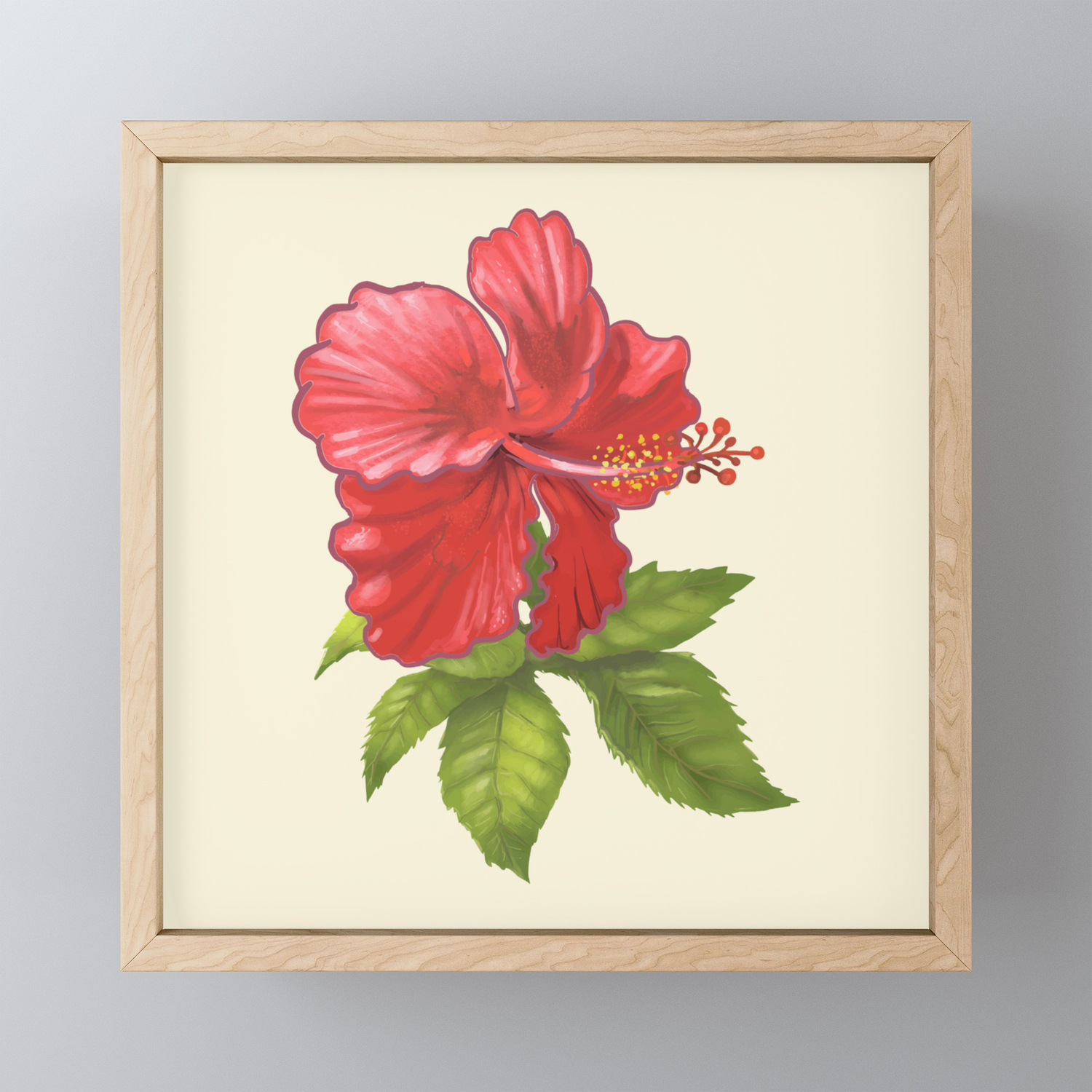 Pink Tropical Hibiscus Flower Painting Framed Mini Art Print By
