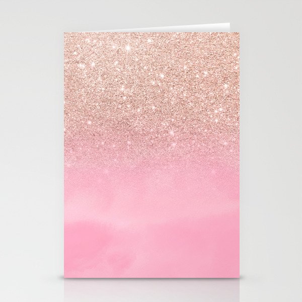Modern Rose Gold Glitter Ombre Hand Painted Pink
