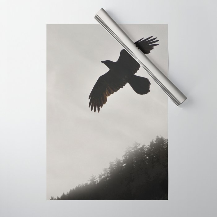 Raven Corvid Bird Northwest Mist Fog Forest Beach Landscape Oregon Wrapping Paper