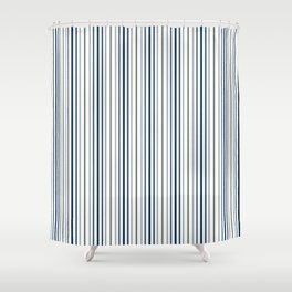 Navy Blue and Sage Green Thin Stripes Shower Curtain