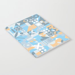 Blue, Orange, Grey Retro Minimalist Geometric Design Gift Pattern Art Print Notebook