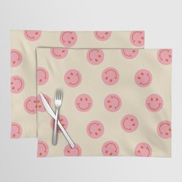 70s Retro Smiley Face Pattern in Beige & Pink Placemat
