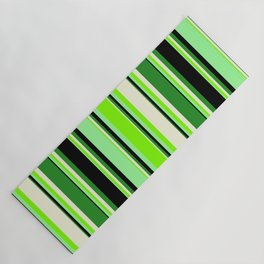 [ Thumbnail: Eyecatching Green, Chartreuse, Beige, Forest Green & Black Colored Stripes/Lines Pattern Yoga Mat ]