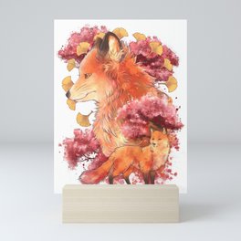 Autumn Fox with Ginkgo Mini Art Print