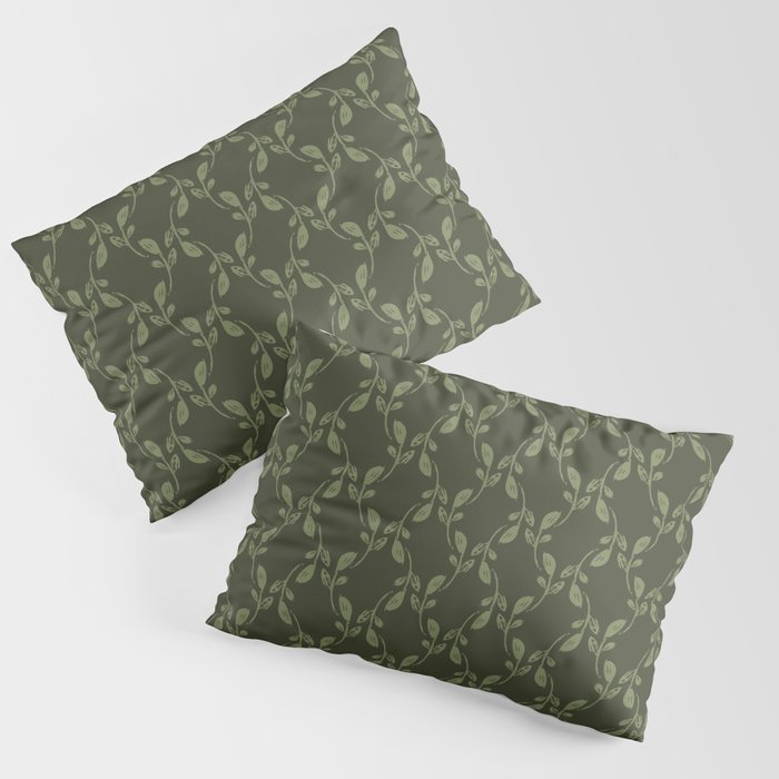 Green leaves over dark green background Pillow Sham