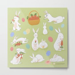 Eggcelent Easter bunnies Metal Print | Springharvest, Flowers, Procreate, Easterbunny, Ostara, Easter, Painting, Springequinox, Illustration, Digitalart 