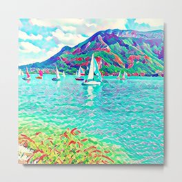 Sail Away With Me Metal Print | Sailing, Photo, Nature, Mountains, Sea, Vibrant, Oil, Blue, Landscape, Modern 