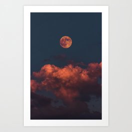 Orange Moon Landscape Photography Art Print | Clouds, Nature Photography, Whimsical, Curated, Halloween, Nursery, Night, Long Exposure, Magical, Modern 
