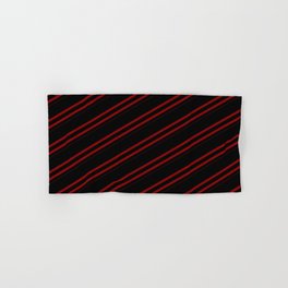 [ Thumbnail: Black & Dark Red Colored Striped Pattern Hand & Bath Towel ]