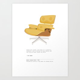 Midcentury Eames Lounge Chair - Goldenrod Art Print with Quote Art Print