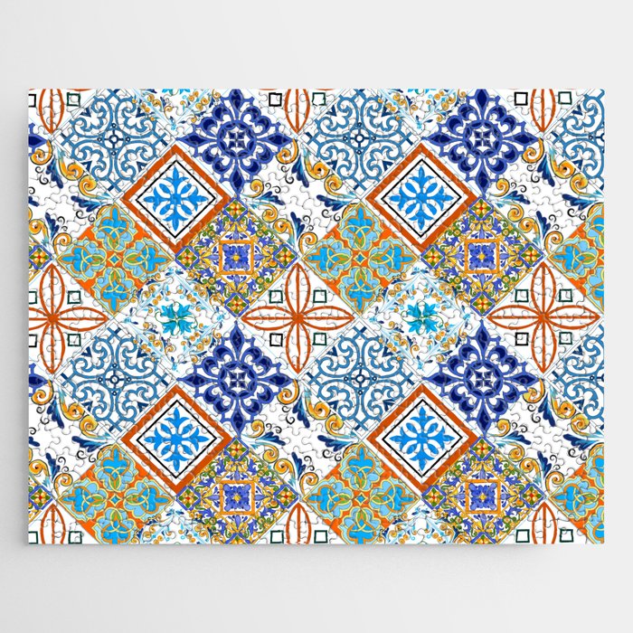 Tiles,mosaic,azulejo,quilt,Portuguese,majolica Jigsaw Puzzle