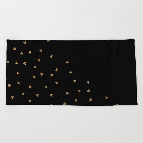 Gold Sparkle Glitter Heart- Luxury and glamour Hearts pattern Beach Towel