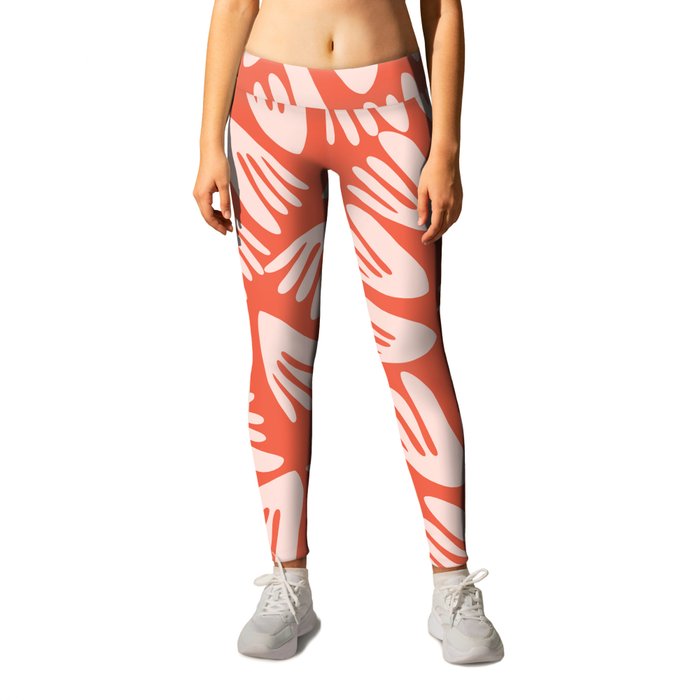 Papier Découpé Modern Abstract Cutout Pattern in Blush Pink and Coral Orange Leggings